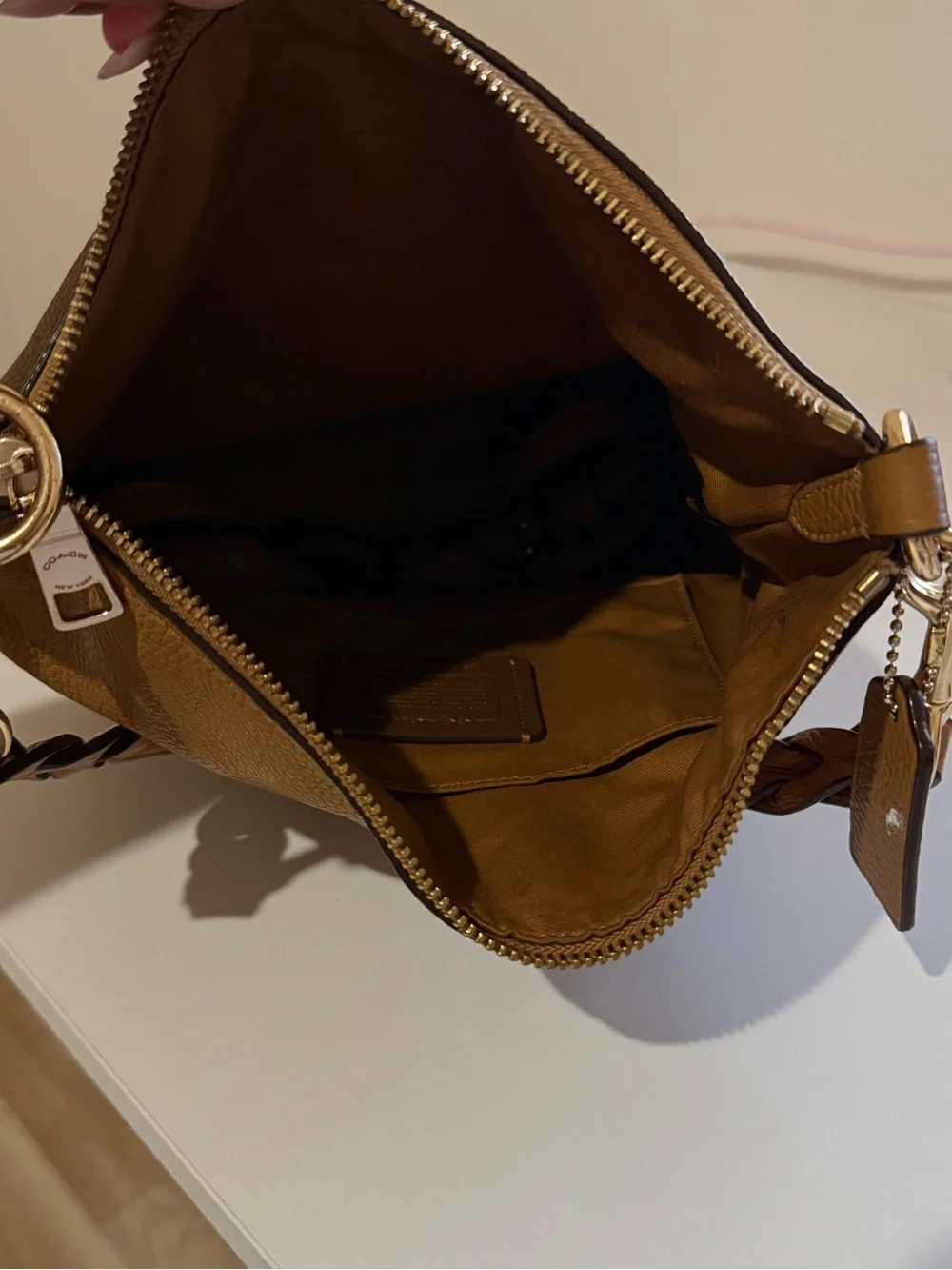 Coach Pebbled Leather Shoulder Bag in Cognac Brown with Gold Hardware